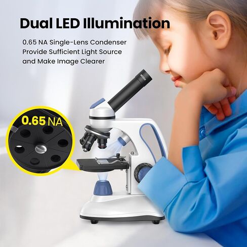 مجهر FD10,40X-1000X مع 10 شرائح، محول هاتف، LED مزدوج، حقيبة حمل، طقم مجهر أحادي العين مركب للأطفال والبالغين والطلاب ومختبر مدرسة العلوم والتعليم المنزلي in Saudi Arabia