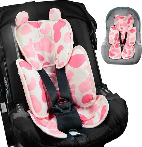 3in1 Baby Car Seat Head Body Support,Soft Breathable Infant Car Seat Insert Newborn Boy Girl,Reversible Cotton-Minnky Carseat Head Support Pillow Cushion for Infant Stroller,Swing,Bouncer(Grey) in Saudi Arabia