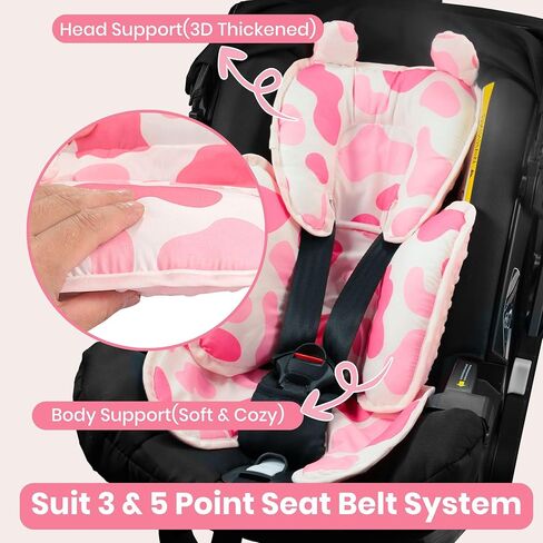 3in1 Baby Car Seat Head Body Support,Soft Breathable Infant Car Seat Insert Newborn Boy Girl,Reversible Cotton-Minnky Carseat Head Support Pillow Cushion for Infant Stroller,Swing,Bouncer(Grey) in Saudi Arabia