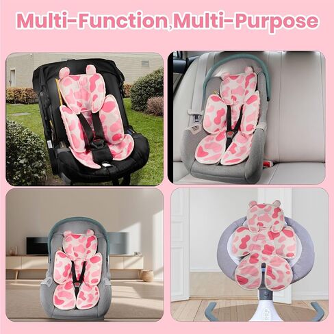 3in1 Baby Car Seat Head Body Support,Soft Breathable Infant Car Seat Insert Newborn Boy Girl,Reversible Cotton-Minnky Carseat Head Support Pillow Cushion for Infant Stroller,Swing,Bouncer(Grey) in Saudi Arabia