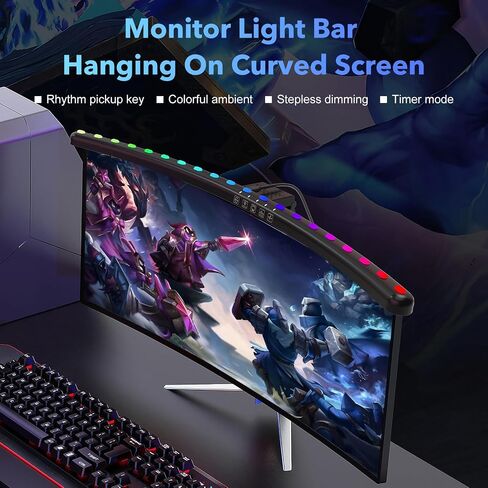 شريط إضاءة منحني مقاس 23.6 بوصة مع RGB ومصدر إضاءة مزدوج ودرجة حرارة لون قابلة للتعديل (3000K-6500K) والتحكم باللمس وحماية العين ومصباح مكتب مضاد للتوهج للمكتب المنزلي والألعاب in Saudi Arabia