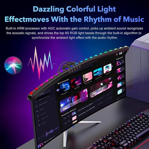 شريط إضاءة منحني مقاس 23.6 بوصة مع RGB ومصدر إضاءة مزدوج ودرجة حرارة لون قابلة للتعديل (3000K-6500K) والتحكم باللمس وحماية العين ومصباح مكتب مضاد للتوهج للمكتب المنزلي والألعاب in Saudi Arabia