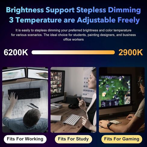 شريط إضاءة منحني مقاس 23.6 بوصة مع RGB ومصدر إضاءة مزدوج ودرجة حرارة لون قابلة للتعديل (3000K-6500K) والتحكم باللمس وحماية العين ومصباح مكتب مضاد للتوهج للمكتب المنزلي والألعاب in Saudi Arabia