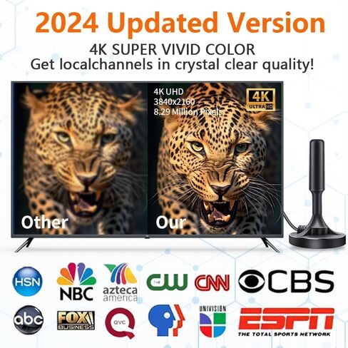 2024 TV Antenna for Local Channels,HD Antenna for Smart TV Up to 750+ Miles Range,TV Antenna Indoor for 4K 1080P TV,Digital Antenna Outdoor 25ft Coaxial Cable in Saudi Arabia