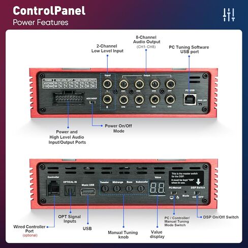 A80 DSP Amplifier Car Audio Digital Signal Processor,31-Band EQ,2- Channels Input,8-Channels Output,Support Manual/PC/APP/Controller/USB car Equalizer (A80+Wired-Controller) in Saudi Arabia