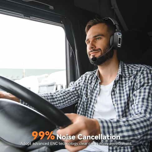 LEVN Bluetooth V5.2 Headset, Trucker Bluetooth Headset with AI Noise Cancelling Mic, 65-Hour Battery, Connect 2 Devices, Trucker Headset for Trucker, Remote Work, Online Meeting and Business Travel in Kuwait