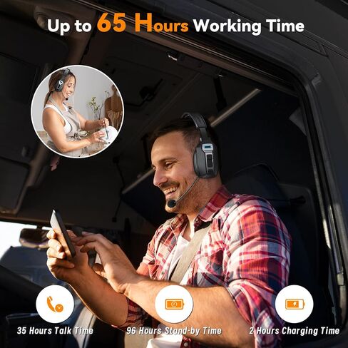 LEVN Bluetooth V5.2 Headset, Trucker Bluetooth Headset with AI Noise Cancelling Mic, 65-Hour Battery, Connect 2 Devices, Trucker Headset for Trucker, Remote Work, Online Meeting and Business Travel in Kuwait