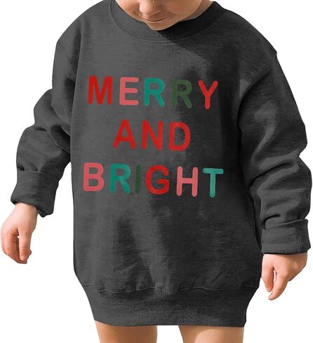 سويت شيرت للأطفال الأولاد والبنات لعيد الميلاد، سترة مطبوعة بأحرف مرحة ومشرقة للأطفال، بلوفر كاجوال بأكمام طويلة وياقة دائرية in Kuwait