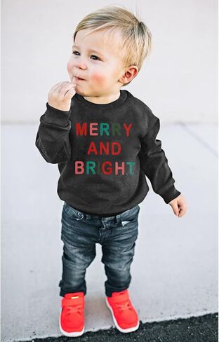 سويت شيرت للأطفال الأولاد والبنات لعيد الميلاد، سترة مطبوعة بأحرف مرحة ومشرقة للأطفال، بلوفر كاجوال بأكمام طويلة وياقة دائرية in Kuwait