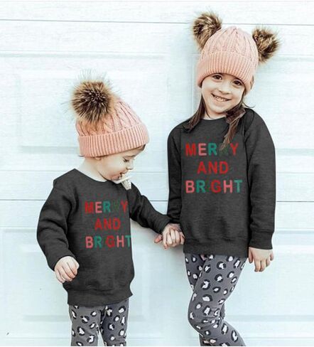 سويت شيرت للأطفال الأولاد والبنات لعيد الميلاد، سترة مطبوعة بأحرف مرحة ومشرقة للأطفال، بلوفر كاجوال بأكمام طويلة وياقة دائرية in Kuwait