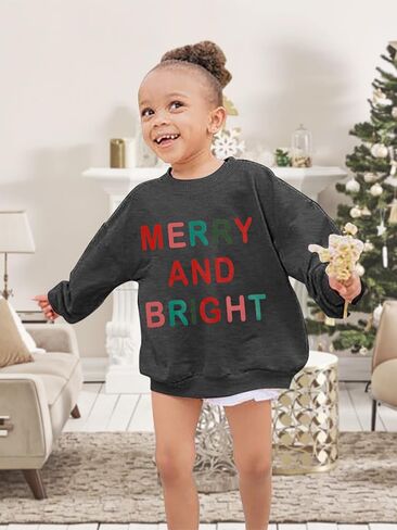 سويت شيرت للأطفال الأولاد والبنات لعيد الميلاد، سترة مطبوعة بأحرف مرحة ومشرقة للأطفال، بلوفر كاجوال بأكمام طويلة وياقة دائرية in Kuwait