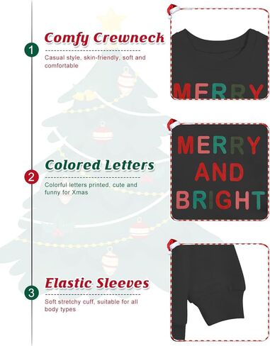 سويت شيرت للأطفال الأولاد والبنات لعيد الميلاد، سترة مطبوعة بأحرف مرحة ومشرقة للأطفال، بلوفر كاجوال بأكمام طويلة وياقة دائرية in Kuwait