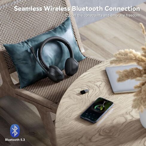 LEVN Wireless Headset, Wireless Headset with Mic for Work(Noise Cancelling), Wireless Headset for Work from Home/Office/Call Center/PC/Computer/Laptop/Teams/Zoom in Kuwait