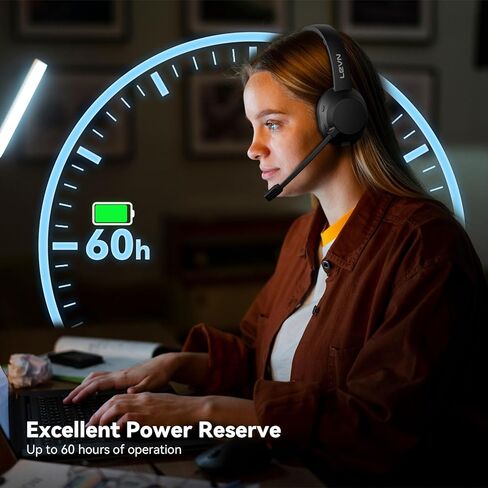 LEVN Wireless Headset, Wireless Headset with Mic for Work(Noise Cancelling), Wireless Headset for Work from Home/Office/Call Center/PC/Computer/Laptop/Teams/Zoom in Kuwait
