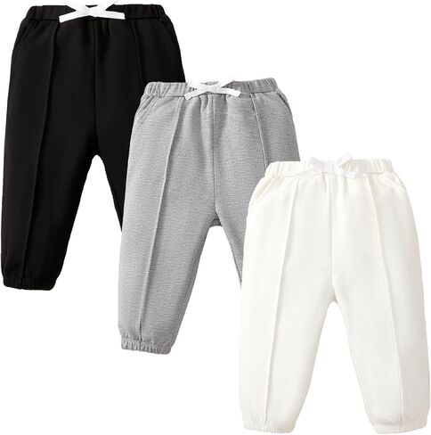 SOBOWO Baby Boy Sweatpants Jogger Pants Toddler Boys Solid Elastic Waist Letter Patched Active Bottoms Fall Winter Clothes in Saudi Arabia