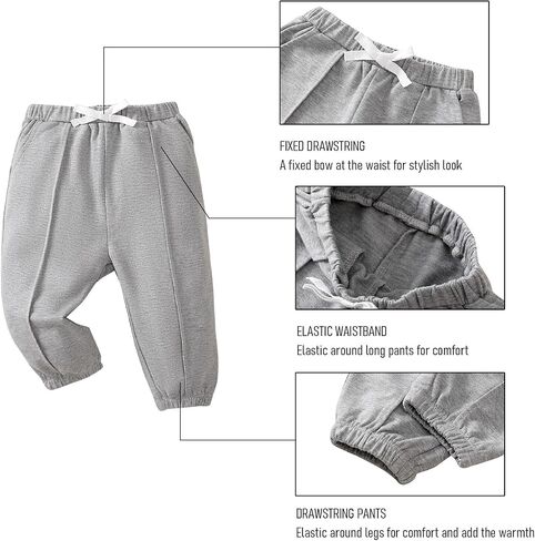 SOBOWO Baby Boy Sweatpants Jogger Pants Toddler Boys Solid Elastic Waist Letter Patched Active Bottoms Fall Winter Clothes in Saudi Arabia