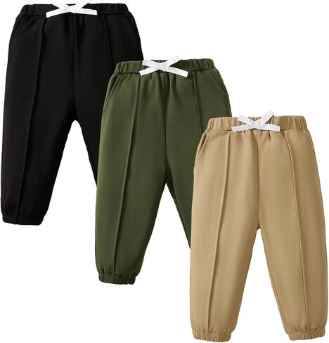 SOBOWO Baby Boy Sweatpants Jogger Pants Toddler Boys Solid Elastic Waist Letter Patched Active Bottoms Fall Winter Clothes in Saudi Arabia