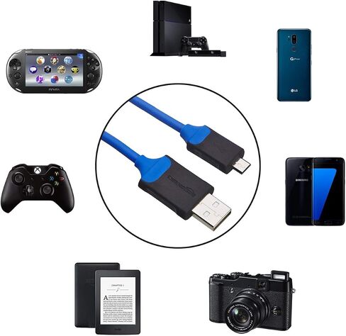 كابل شحن أمازون بيسكس لوحدة تحكم بلاي ستيشن 4 من مايكرو USB إلى USB-A، 6 أقدام، أزرق in Saudi Arabia
