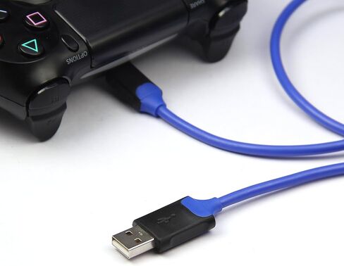 كابل شحن أمازون بيسكس لوحدة تحكم بلاي ستيشن 4 من مايكرو USB إلى USB-A، 6 أقدام، أزرق in Saudi Arabia