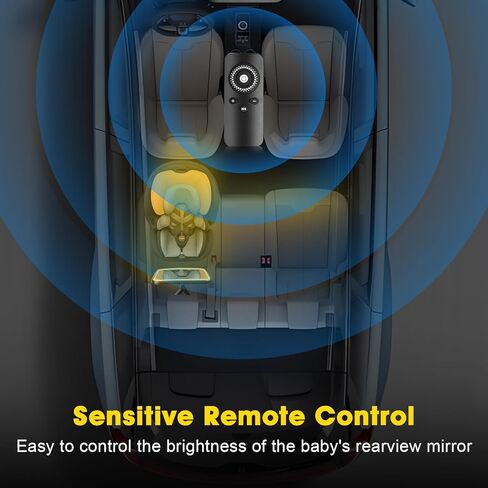 مرآة سيارة للأطفال مع ضوء - مرآة مقعد السيارة للوجه الخلفي للطفل مع حامل قابل للتعديل، جهاز تحكم عن بعد، مرآة مقعد خلفي مقاومة للكسر تدور 360 درجة للطفل in Kuwait