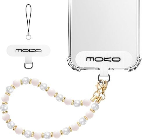 MoKo Pearl Beaded Phone Wrist Strap, Universal Phone Charm Phone Lanyard with Tether Tab, Detachable Hands-Free Cell Phone Wristlet Strap for iPhone, Most Smartphones, White in Saudi Arabia