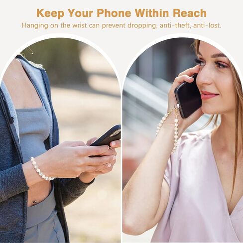 MoKo Pearl Beaded Phone Wrist Strap, Universal Phone Charm Phone Lanyard with Tether Tab, Detachable Hands-Free Cell Phone Wristlet Strap for iPhone, Most Smartphones, White in Saudi Arabia