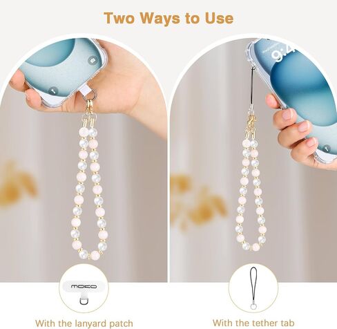 MoKo Pearl Beaded Phone Wrist Strap, Universal Phone Charm Phone Lanyard with Tether Tab, Detachable Hands-Free Cell Phone Wristlet Strap for iPhone, Most Smartphones, White in Saudi Arabia