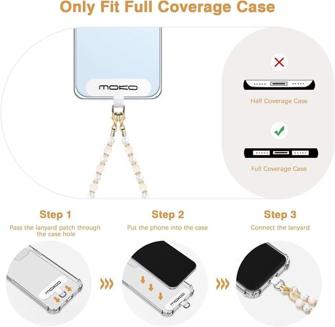 MoKo Pearl Beaded Phone Wrist Strap, Universal Phone Charm Phone Lanyard with Tether Tab, Detachable Hands-Free Cell Phone Wristlet Strap for iPhone, Most Smartphones, White in Saudi Arabia