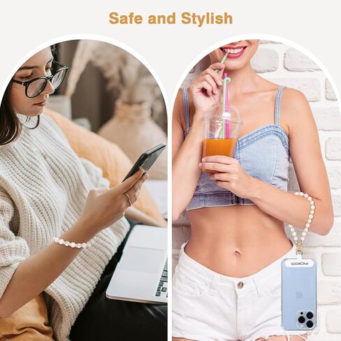 MoKo Pearl Beaded Phone Wrist Strap, Universal Phone Charm Phone Lanyard with Tether Tab, Detachable Hands-Free Cell Phone Wristlet Strap for iPhone, Most Smartphones, White in Saudi Arabia
