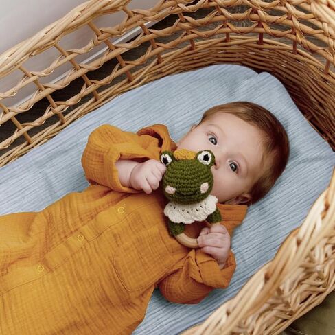 Soft Muslin Bassinet Sheets 32" x 18", Baby Bassinet Mattress Fitted Cover, Fit for Halo, Fisher Price, Delta, Graco, Oval Bassinet or Cradle, for Girl or Boy（Fog & Sage Green & Brown） in Saudi Arabia