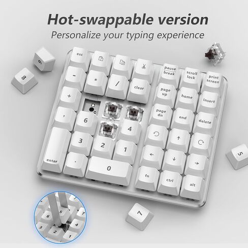 Left-Handed Mechanical Numeric Keypad, Hot-Swap LED Backlit Number Pad, Dual Mode USB C Keyboard, Expanded into a Left-Handed Keyboard Combined with a Standard Keyboard (White) in Saudi Arabia