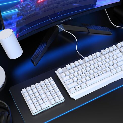 Left-Handed Mechanical Numeric Keypad, Hot-Swap LED Backlit Number Pad, Dual Mode USB C Keyboard, Expanded into a Left-Handed Keyboard Combined with a Standard Keyboard (White) in Saudi Arabia