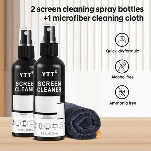 Screen Cleaner Spray Kit (2X) - TV Screen Cleaner Spray and Microfiber Cleaning Cloth, Computer Screen Cleaner for LCD LED OLED TV, Car, Smartphone, iPad, Laptop, iPhone, MacBook (2 Pack) in Saudi Arabia