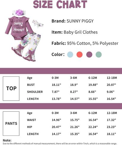 SUNNY PIGGY Newborn Baby Girl Clothes Infant Outfits Romper Floral Fall Outfit Bell Bottoms Pant Sets Hat Headband Flowerpant in Kuwait