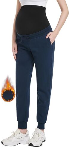 Foucome Maternity Fleece Lined Pants Winter Thermal Pregnancy Joggers Comfy Casual Sweatpants in Kuwait