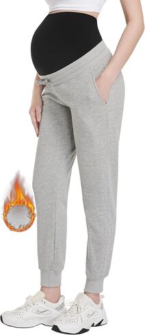 Foucome Maternity Fleece Lined Pants Winter Thermal Pregnancy Joggers Comfy Casual Sweatpants in Saudi Arabia