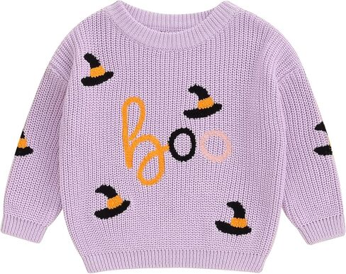 Toddler Baby Boy Girl Halloween Outfit Pumpkin/Ghost Embroidery Knit Sweater Oversized Cute Fall Winter Clothes in Kuwait