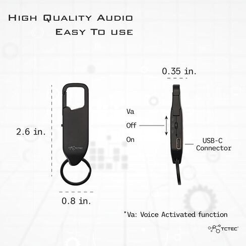 مسجل صوت TCTEC سعة 128 جيجابايت، مسجل صوتي نشط بسعة تسجيل تصل إلى 1500 ساعة، تقليل ضوضاء الصوت، متوافق مع USB-C، جهاز تسجيل للمحاضرات والاجتماعات والمقابلات. in Kuwait