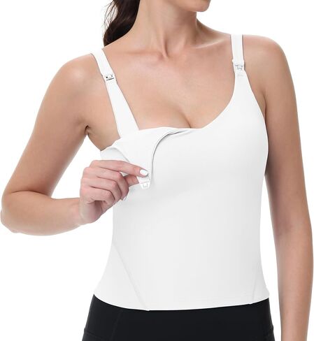 V VOCNI Women's Nursing Tank Tops for Breastfeeding Longline Sports Bras | One Hand Clip Access, Built in Bra Breastfeeding Tops, Workout Crop Top, Maternity Bras for Pregnancy, Daily Nursing Pumping in Saudi Arabia