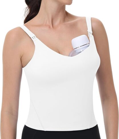 V VOCNI Women's Nursing Tank Tops for Breastfeeding Longline Sports Bras | One Hand Clip Access, Built in Bra Breastfeeding Tops, Workout Crop Top, Maternity Bras for Pregnancy, Daily Nursing Pumping in Saudi Arabia