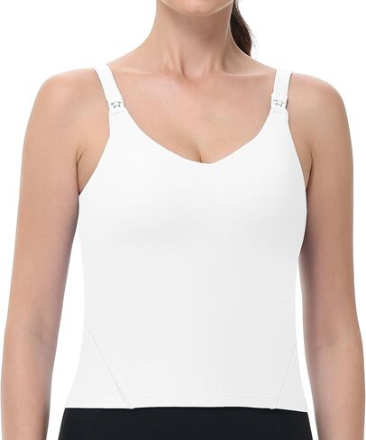 V VOCNI Women's Nursing Tank Tops for Breastfeeding Longline Sports Bras | One Hand Clip Access, Built in Bra Breastfeeding Tops, Workout Crop Top, Maternity Bras for Pregnancy, Daily Nursing Pumping in Saudi Arabia