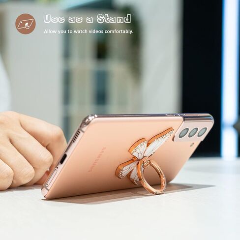 حامل بمقبض حلقي للهاتف الخلوي على شكل فراشة، حامل بمقبض حلقي للهاتف يدور 360 درجة، مسند إصبع معدني متوافق مع هواتف iPhone وSamsung Galaxy وLG Google Pixel وهواتف Android in Kuwait