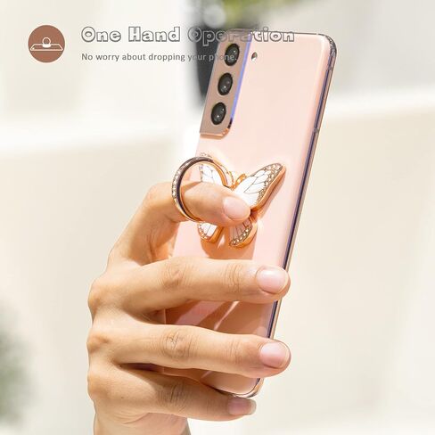 حامل بمقبض حلقي للهاتف الخلوي على شكل فراشة، حامل بمقبض حلقي للهاتف يدور 360 درجة، مسند إصبع معدني متوافق مع هواتف iPhone وSamsung Galaxy وLG Google Pixel وهواتف Android in Kuwait