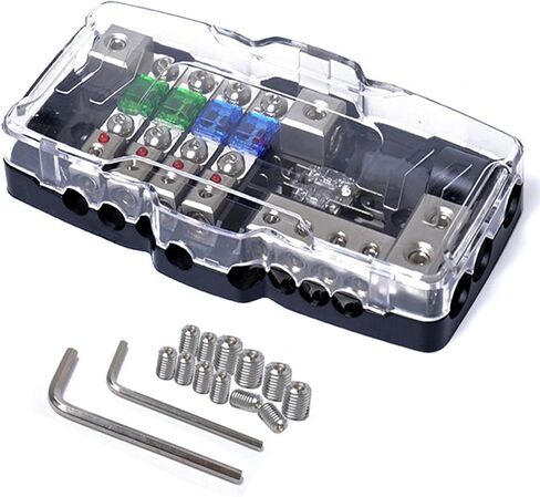 Perpending 12v Power Distribution Block Car Audio 4 Way MIDI(Mini-ANL) 12v Fuse Block, Each Positive and Negative Block with 2X 0/2/4 Gauge Inputs & 4X 4/6/8 Gauge Outputs for Auto UTV Boat Stereo Amp in Saudi Arabia
