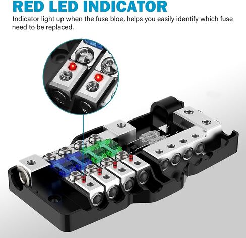 Perpending 12v Power Distribution Block Car Audio 4 Way MIDI(Mini-ANL) 12v Fuse Block, Each Positive and Negative Block with 2X 0/2/4 Gauge Inputs & 4X 4/6/8 Gauge Outputs for Auto UTV Boat Stereo Amp in Saudi Arabia
