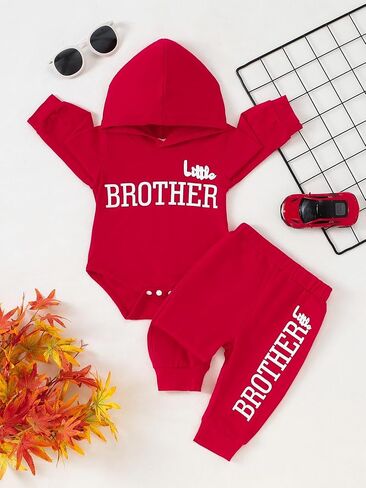 Baby Boy Clothes Newborn Boy Outfits Infant Letter Print Long Sleeve Romper Hoodies Pants Fall Winter Outfits in Kuwait