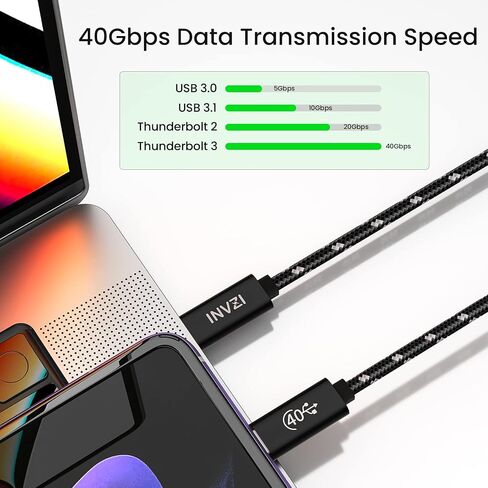كابل INVZI USB 4 لكابل Thunderbolt 4 النشط 3.3FT (1 متر) [معتمد من USB-IF]، كابل TB4 بسرعة 40 جيجابت في الثانية مع شحن 100 واط و8K، 5K@60 هرتز أو فيديو مزدوج 4K متوافق مع MacBook Pro، Apple Studio Display in Kuwait