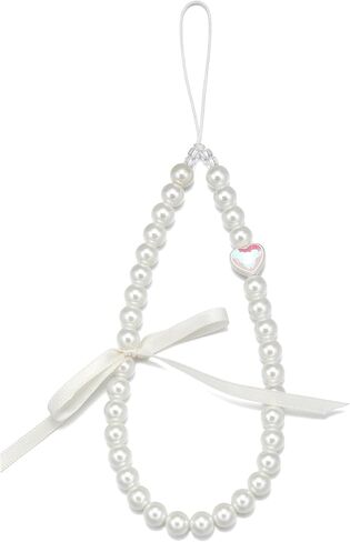 S.J JEWELRY Phone Charm Pearl Beaded Phone Wrist Strap for Women Handmade Ribbion Bow Phone Lanyard Phone Wristlet Cell Phone Accessories in Saudi Arabia