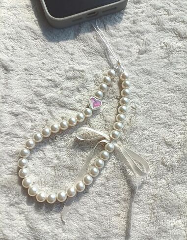S.J JEWELRY Phone Charm Pearl Beaded Phone Wrist Strap for Women Handmade Ribbion Bow Phone Lanyard Phone Wristlet Cell Phone Accessories in Saudi Arabia