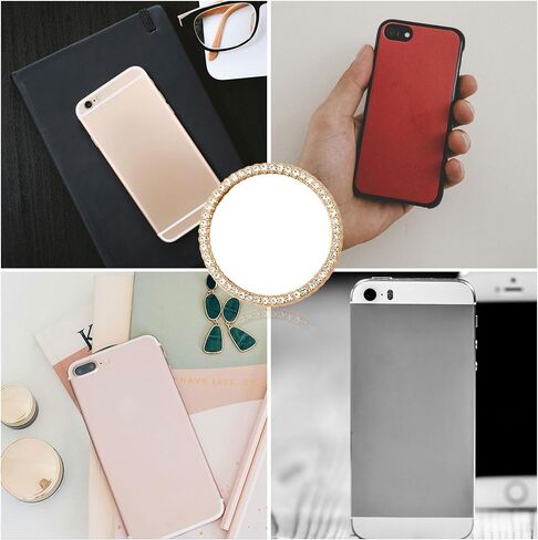 Mirror Decal for Smartphone, Adhesive Mirror Phone Charm Sticker Diamond Bling Stick-on Make up Mirror Back of Phone Mirror Decal for Phone Case in Saudi Arabia